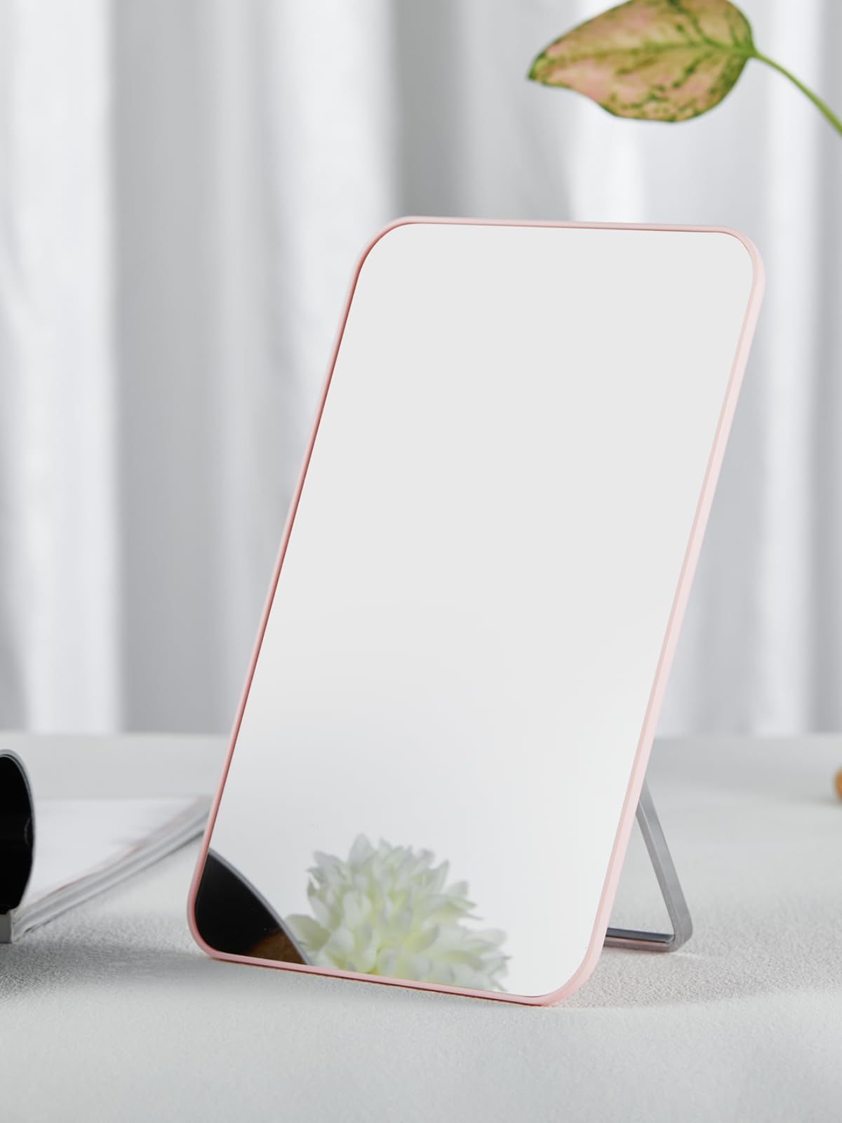 OMIRO desk makeup mirror with magnetic option for versatile metal surface placement