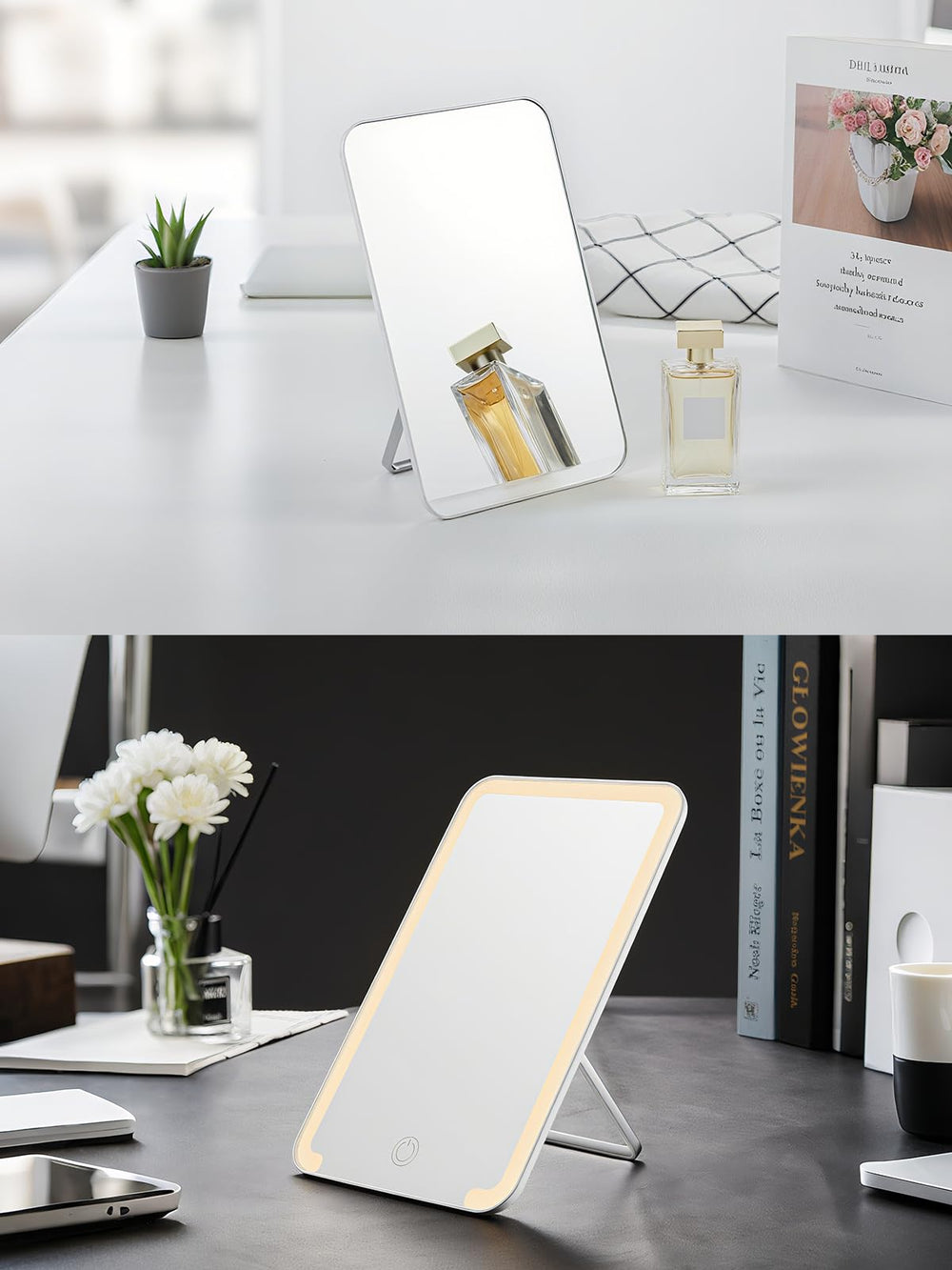OMIRO non-magnetic black desk mirror compact and portable.