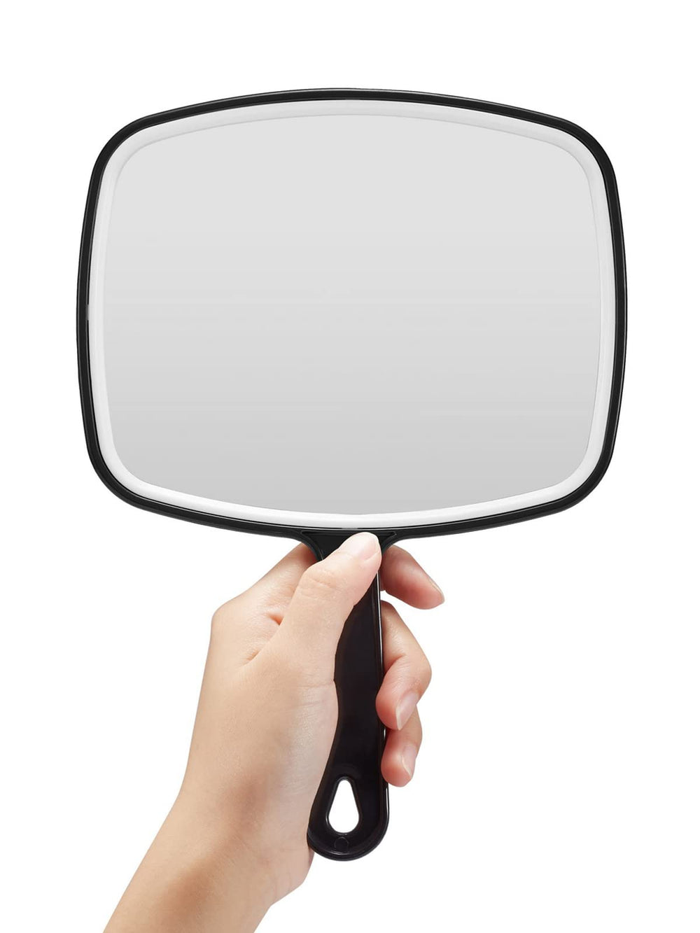 OMIRO hand mirror black handle with a large viewing area for precise grooming