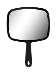 OMIRO hand mirror with black handle for comfortable grip during grooming.
