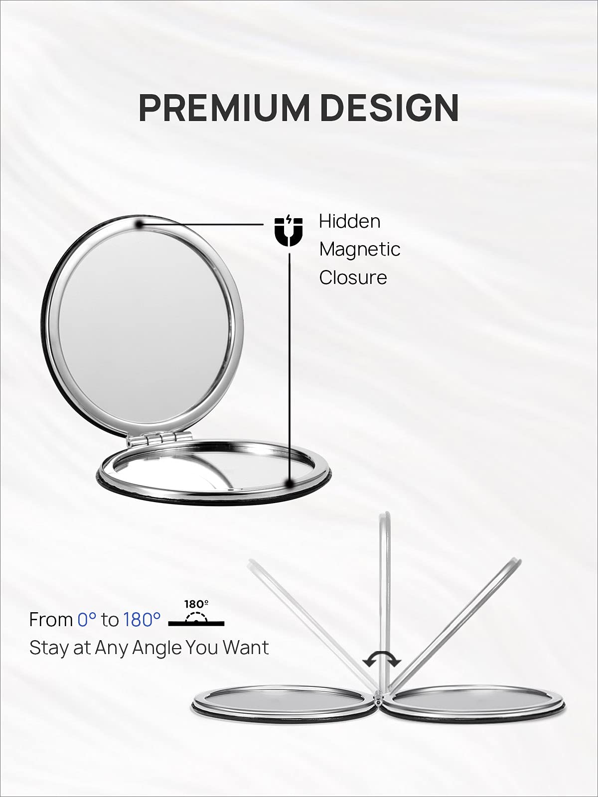 OMIRO magnetic closure hinge keeps the mirror secure and ready on surfaces