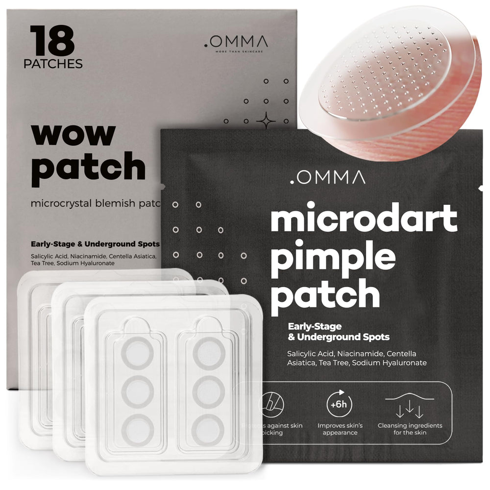 OMMA microdart patch on the face delivers overnight zit care.