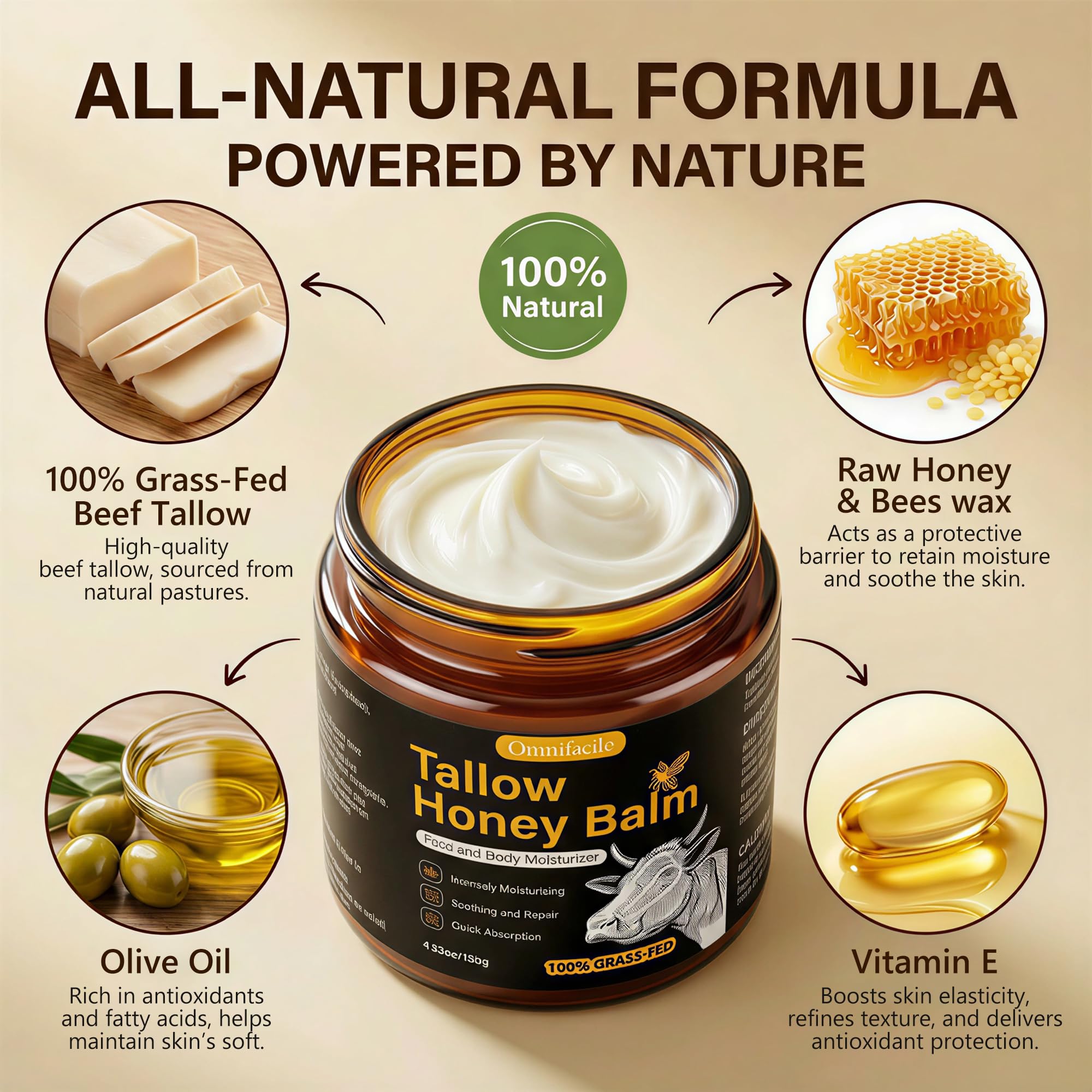 Omnifacile bálsamo miel rostro, humectación natural para días secos.
