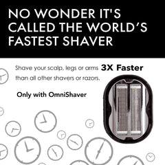 OmniShaver self-cleaning design in action reduces buildup during shaving.