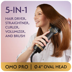 OMOteam Black Gold Dryer and Volumizer in action for salon-like results at home