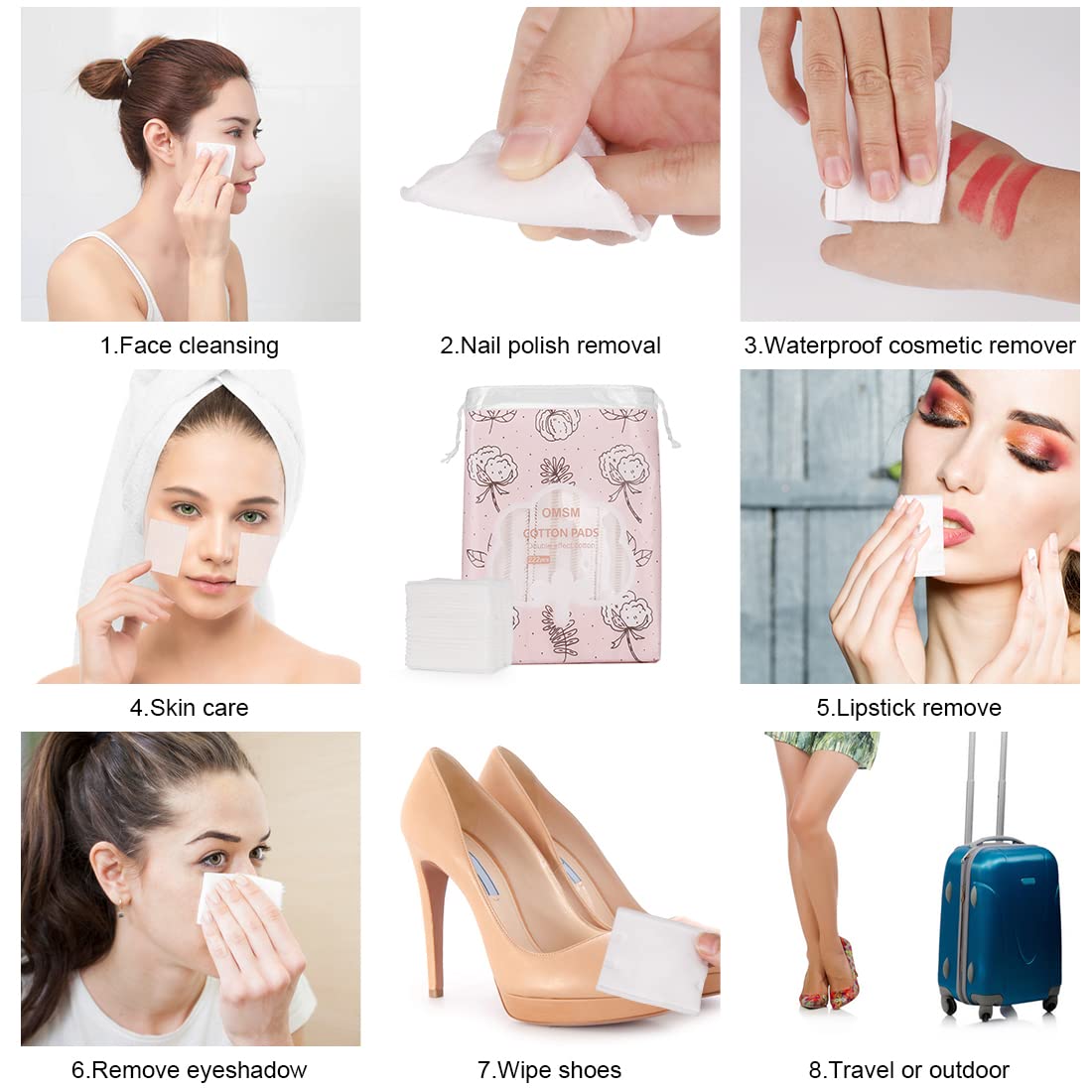 OMSM cotton pads for eyelid and lip makeup removal without residue