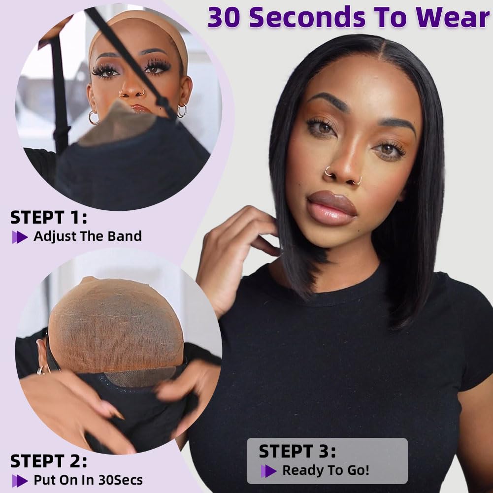 Omswet 5x5 lace bleached knots bob wig natural part close-up
