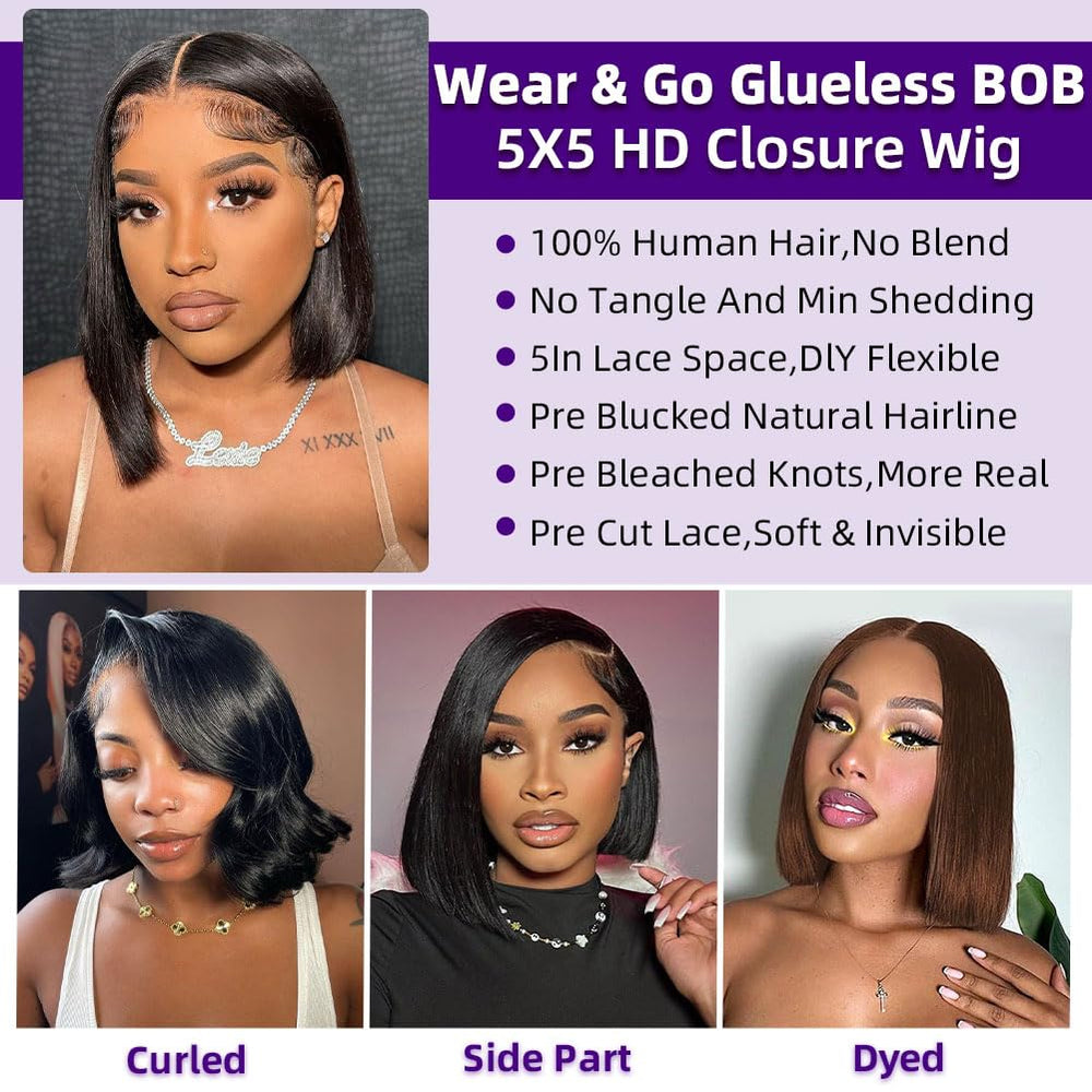 Omswet daily wear bob wig for Black women natural volume close-up