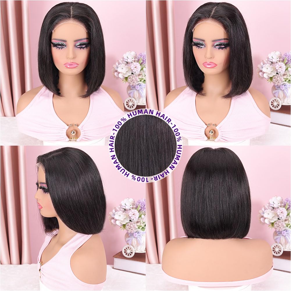 Omswet glueless cap bob wig close-up with adjustable straps for quick wear
