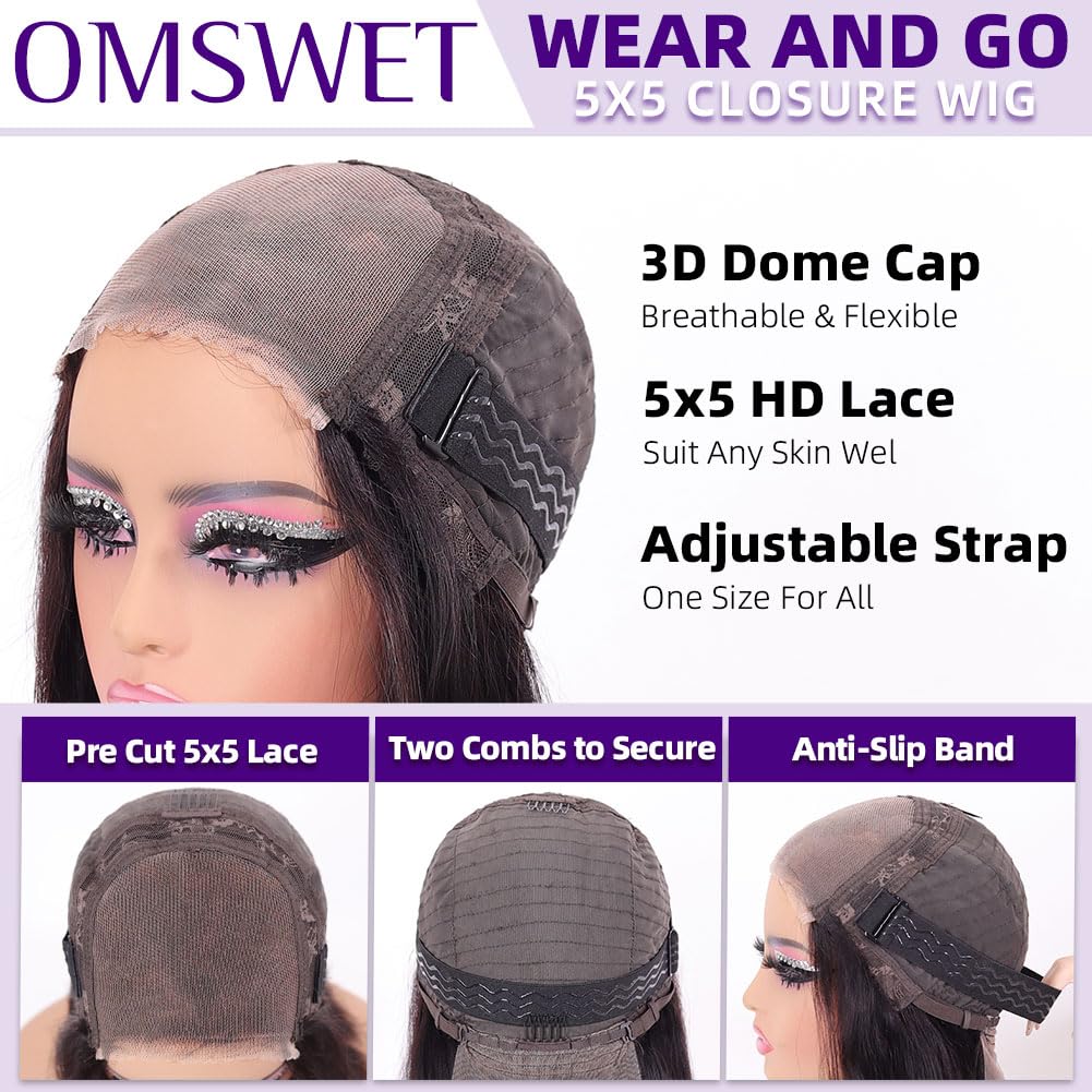 Omswet pre-plucked hairline bob wig ready-to-wear convenience close-up