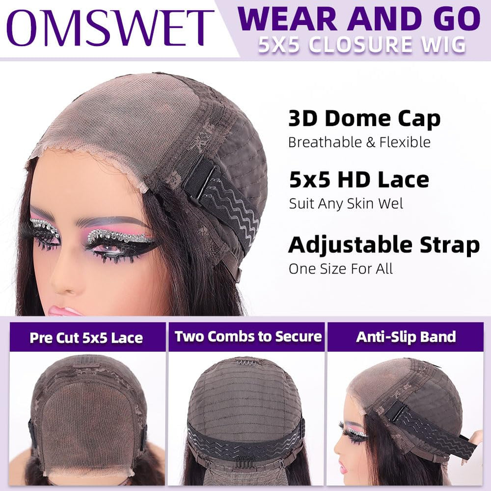 Omswet pre-plucked hairline bob wig ready-to-wear convenience close-up