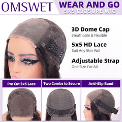 Omswet pre-plucked hairline bob wig ready-to-wear convenience close-up