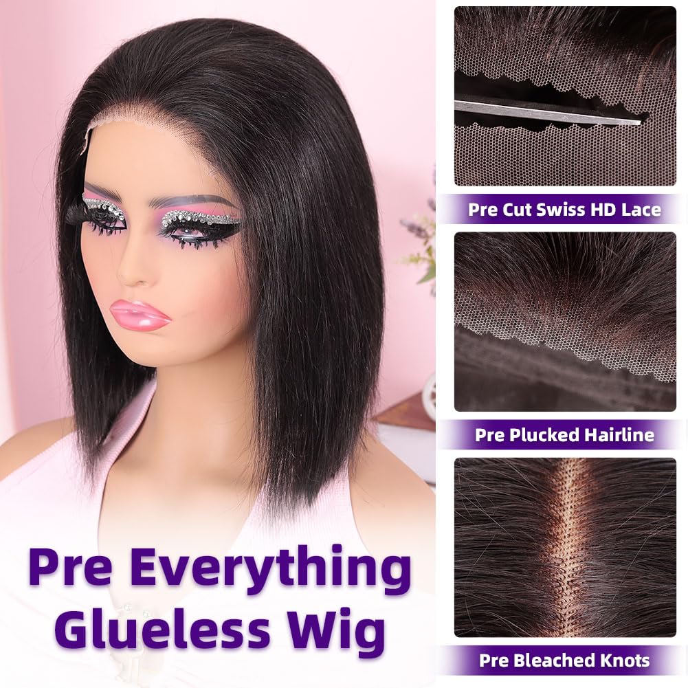 Omswet skinlike HD lace bob wig detail for seamless blend and breathability