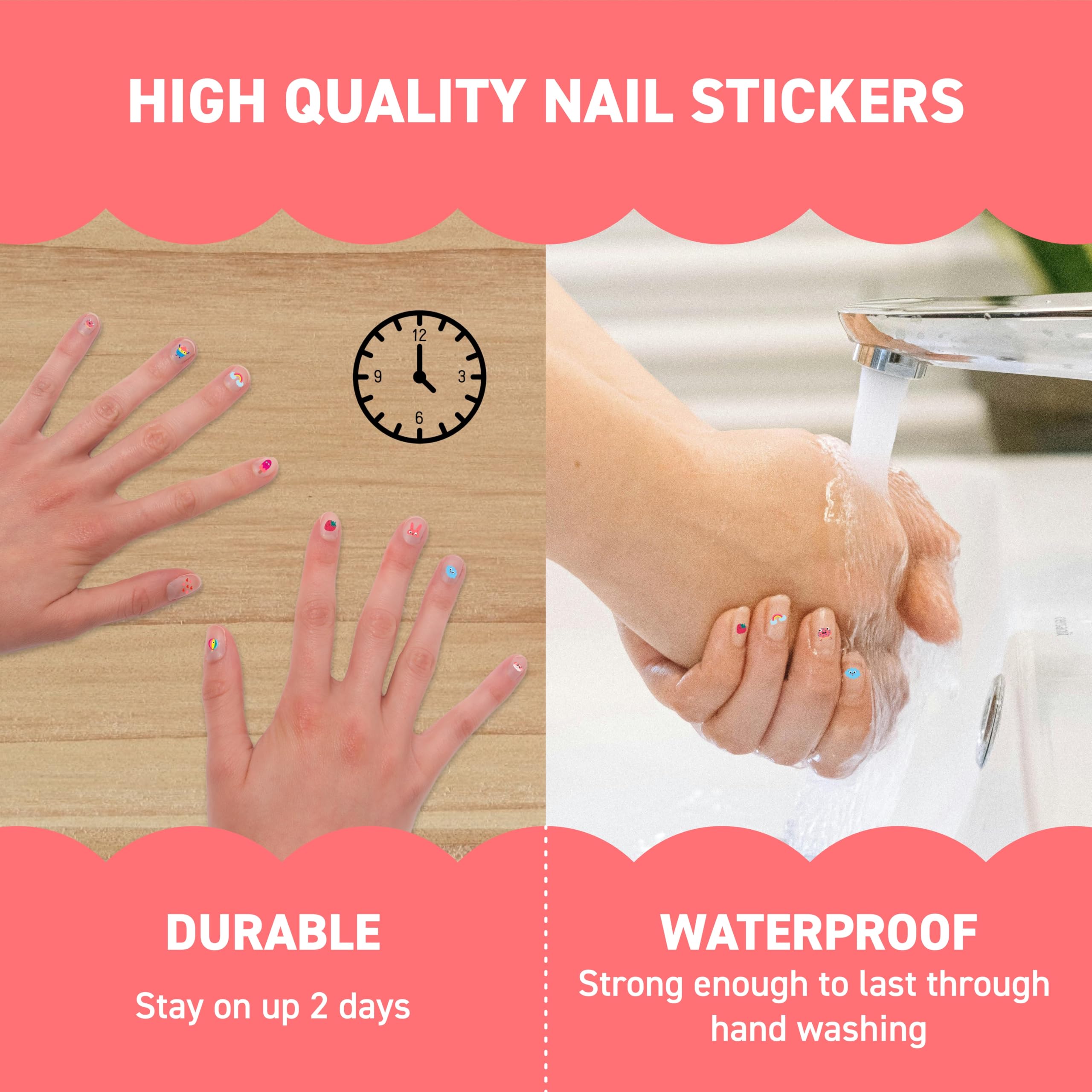 Aplicación fácil y rápida de las pegatinas Omy Kawaii en uñas.