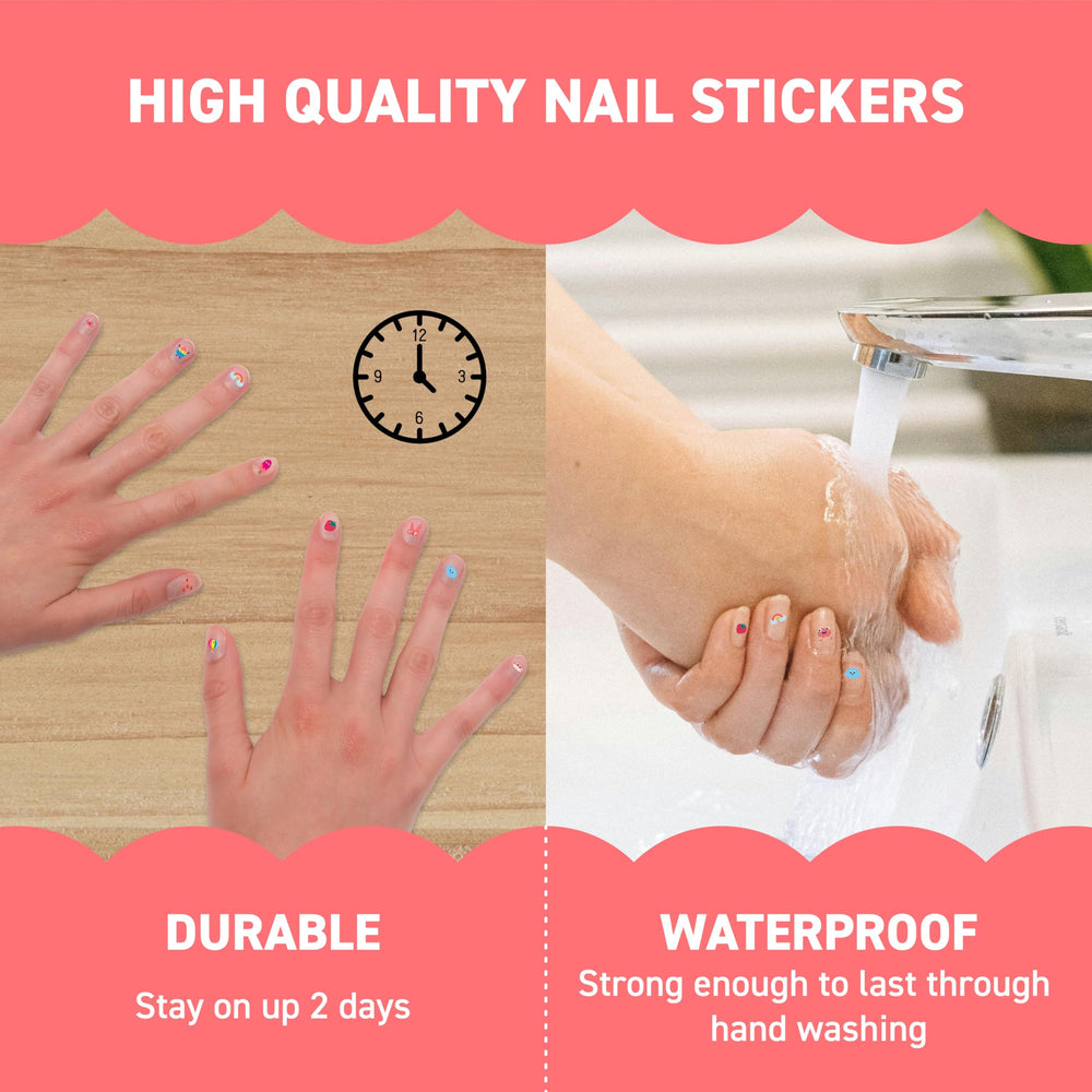 Aplicación fácil y rápida de las pegatinas Omy Kawaii en uñas.