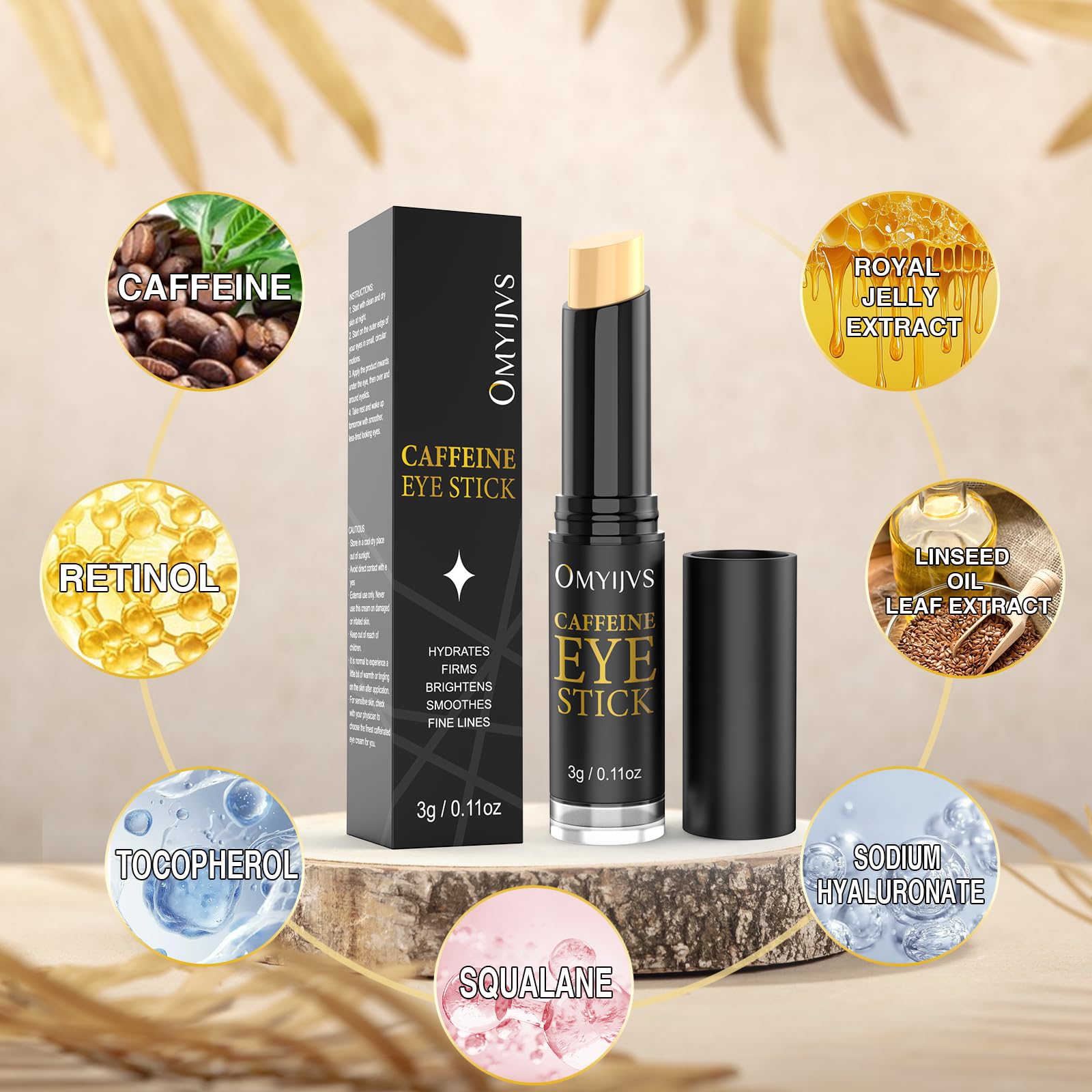 OMYIJVS caffeine eye stick contains linseed oil for hydration