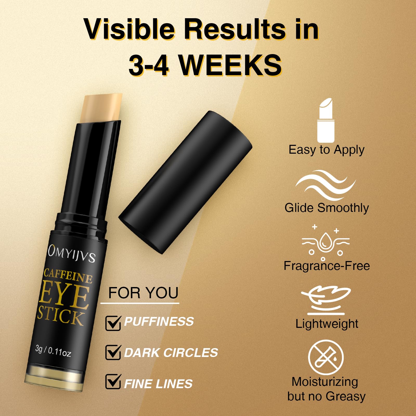 OMYIJVS caffeine eye stick with cap removed demonstrating easy, clean application