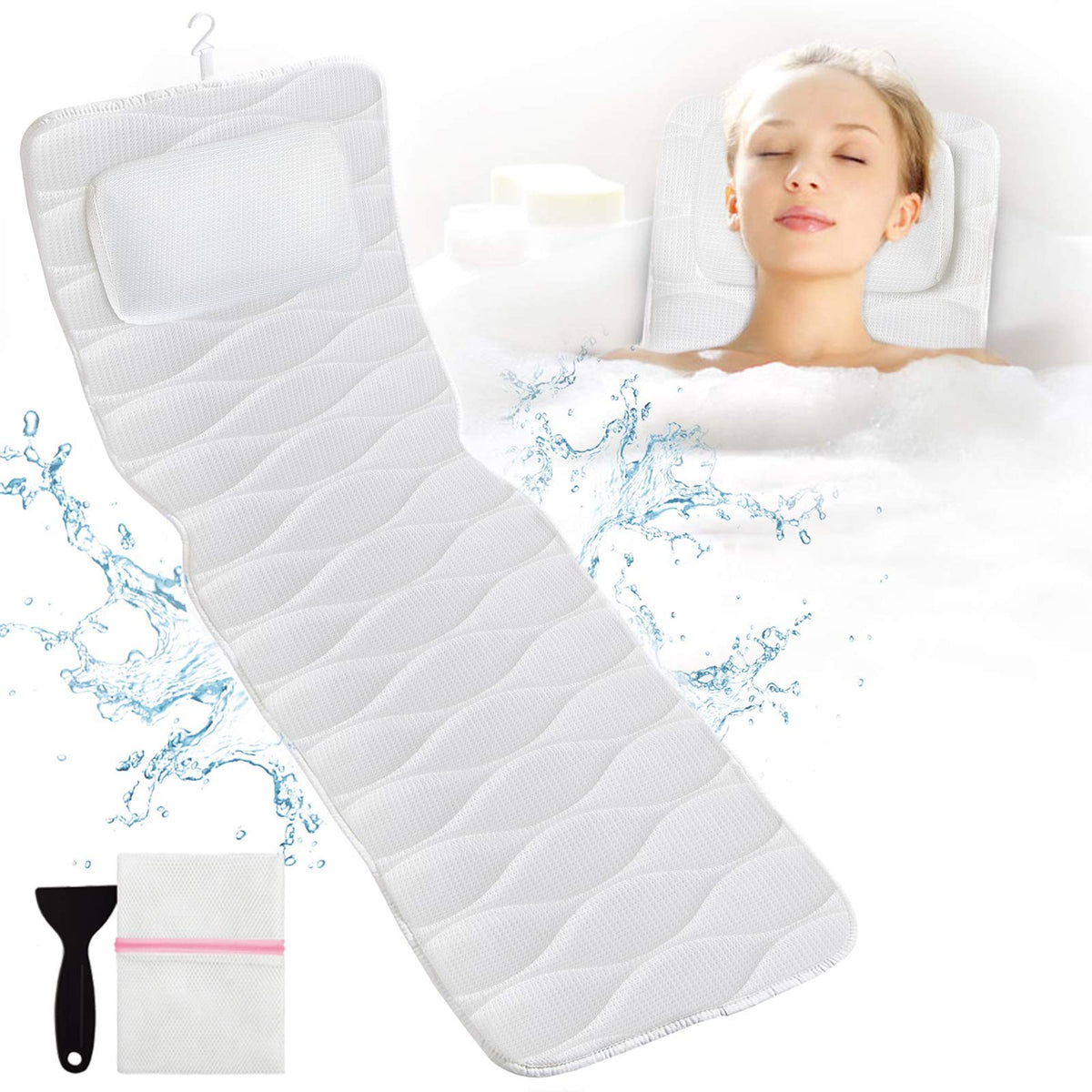OMYSTYLE full body bath pillow front view with 21 suction cups for stable tub use