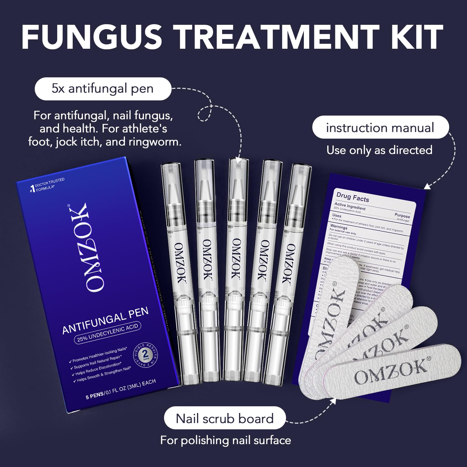 OMZOK Toenail Fungus Pen twist-cap design enables clean, controlled application.