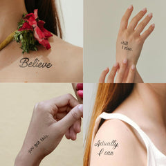 One Grace Believe: tatuaje mini con afirmaciones diarias para motivación constante.