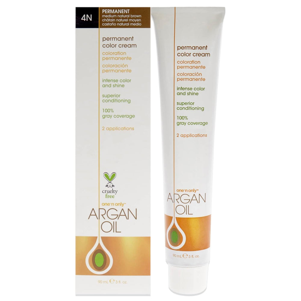 One N' Only Argan Color 4N bottle showing rich natural brown shade for gray coverage.