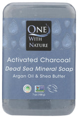 One With Nature actvd charcoal soap bar on sink, inviting daily cleanse