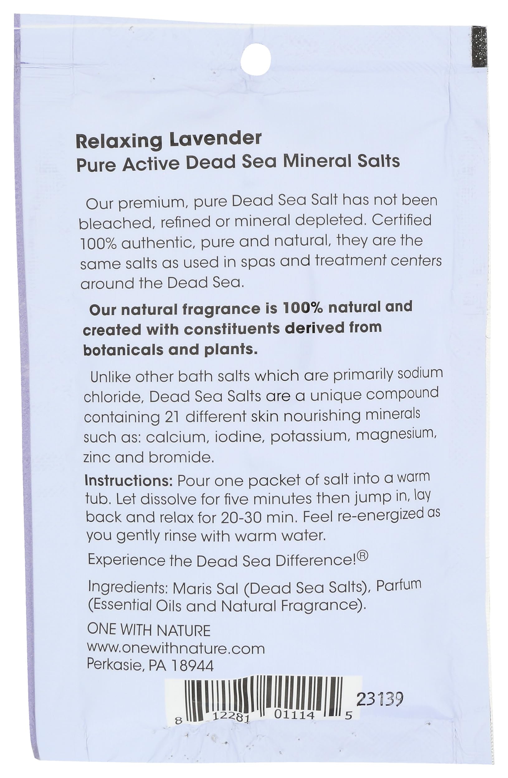One With Nature mineral-rich salts jar showcasing calming lavender aroma for spa-like self-care.