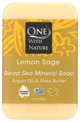 One With Nature Jabón Limón Salvia, barra frente, aroma cítrico para limpieza diaria