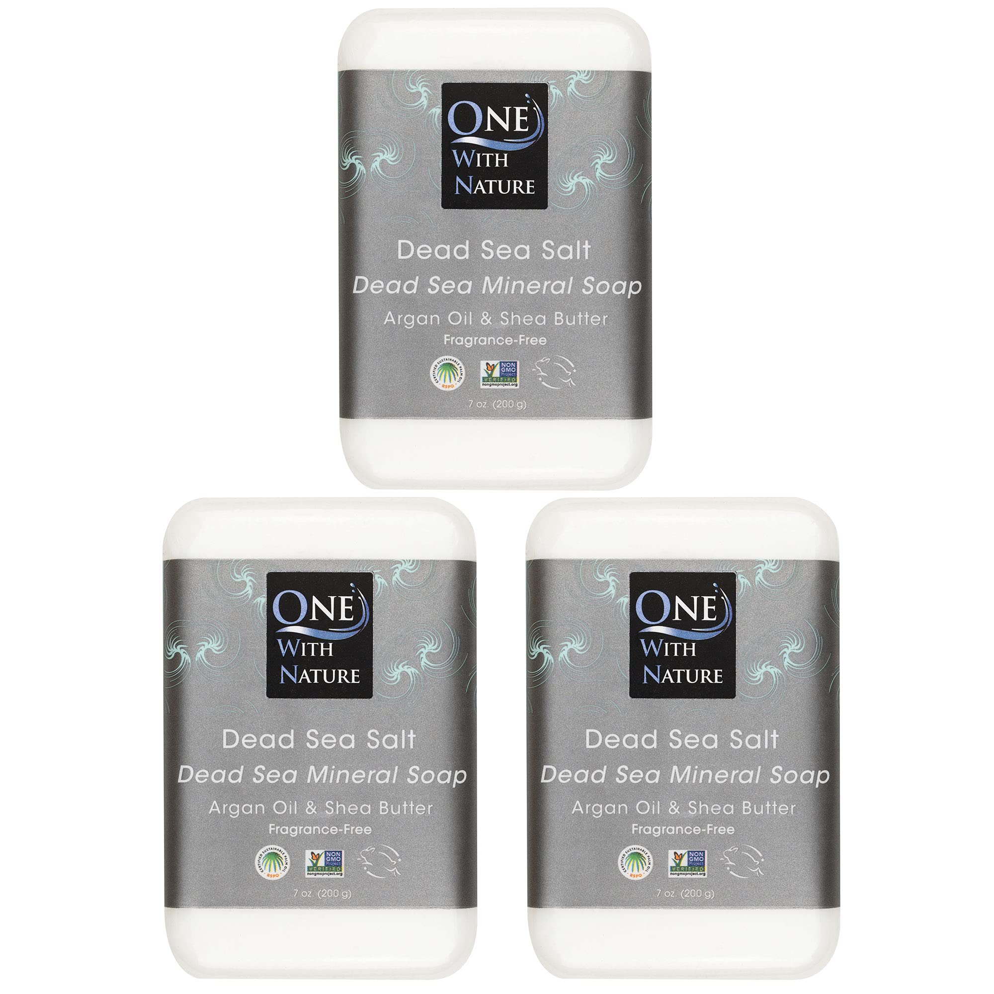 One With Nature Jabon Sal Mar Muerto 7oz 3-pack, empaque práctico para uso diario