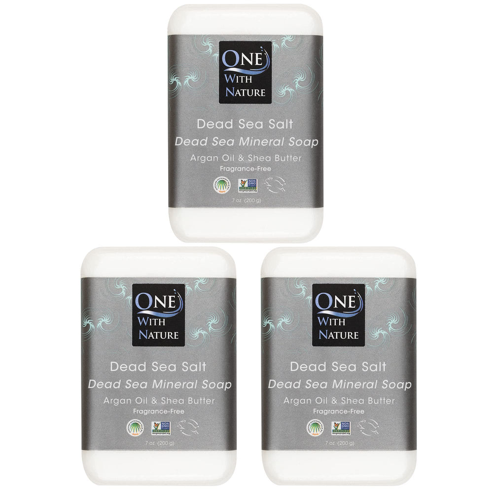 One With Nature Jabon Sal Mar Muerto 7oz 3-pack, empaque práctico para uso diario