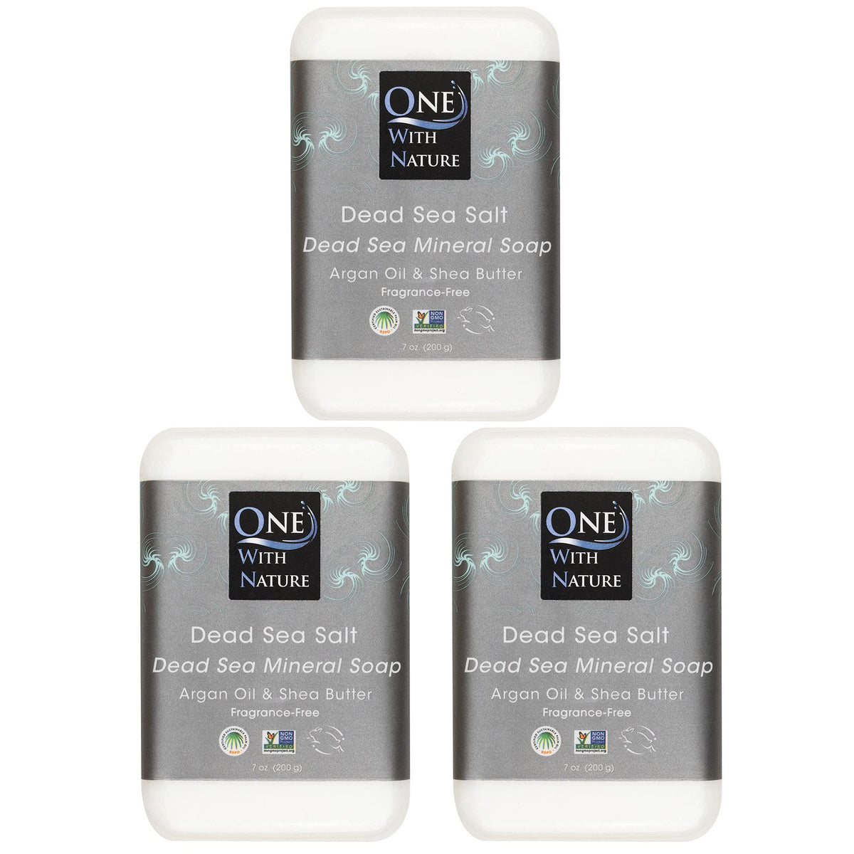 One With Nature Jabon Sal Mar Muerto 7oz 3-pack, empaque práctico para uso diario