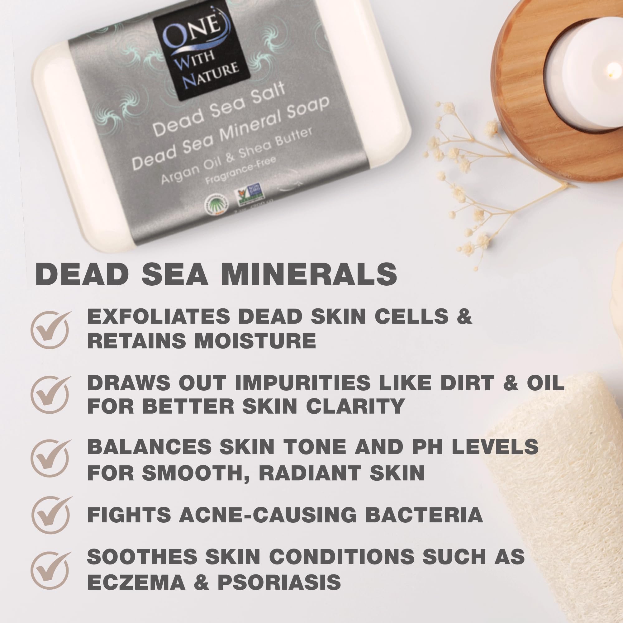 One With Nature Jabon Sal Mar Muerto 7oz 3-pack, exfoliación suave para piel limpia