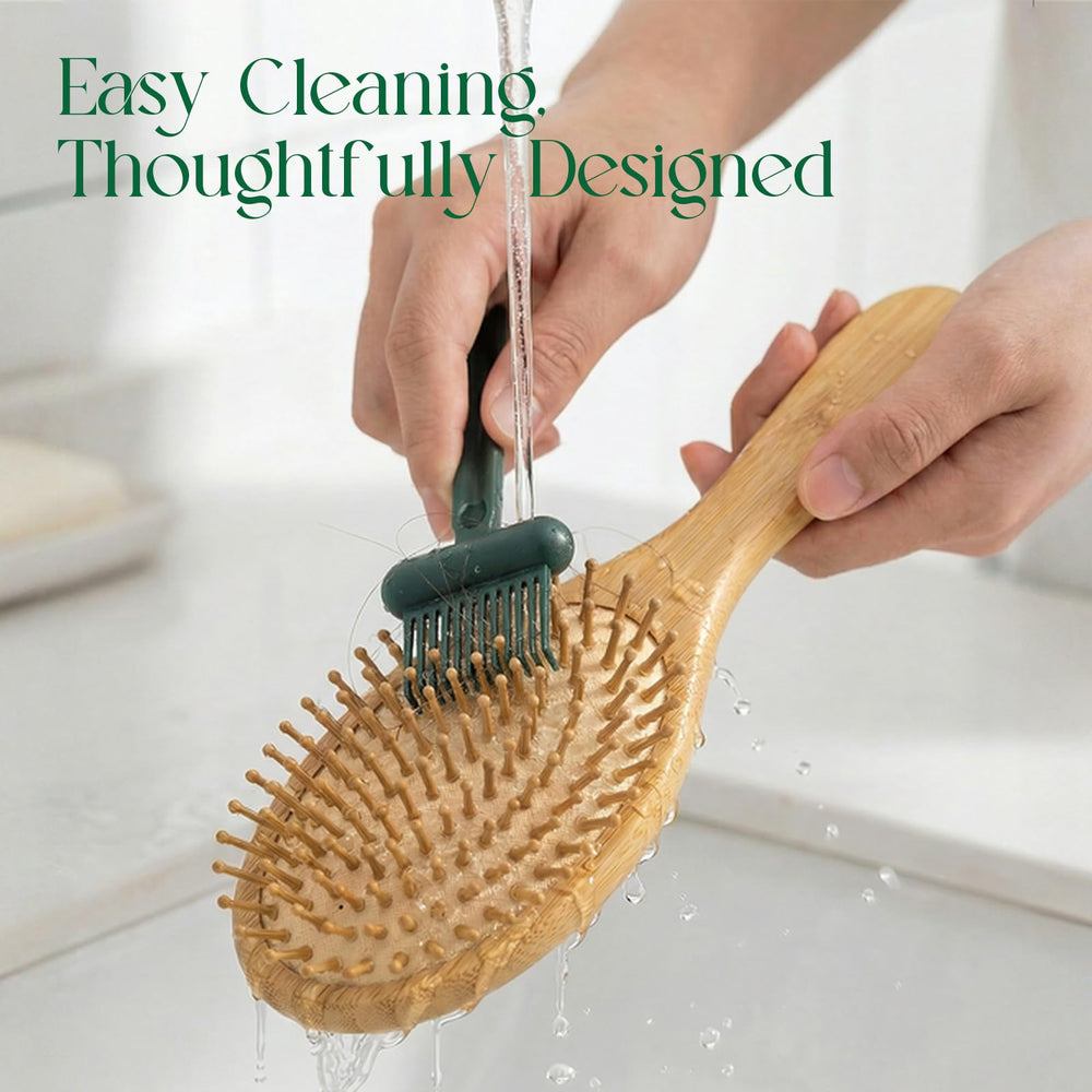 Onedor Bamboo Hair Brush anti-static bristles reduce frizz and flyaways.