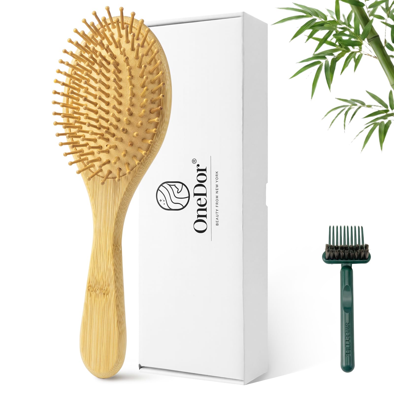Onedor Bamboo Hair Brush detangling paddle for gentle knot removal and smooth hair.