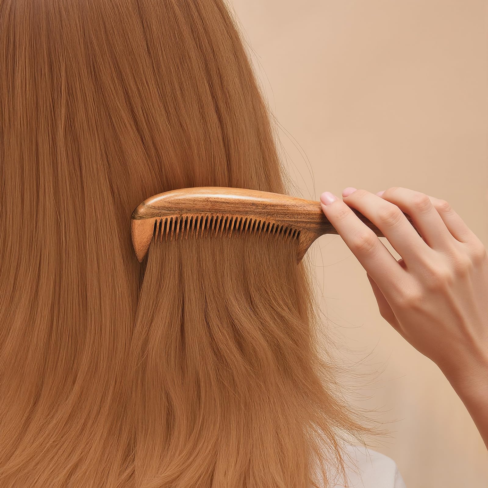 Onedor hair detangler wooden comb helps prevent tangles during styling.