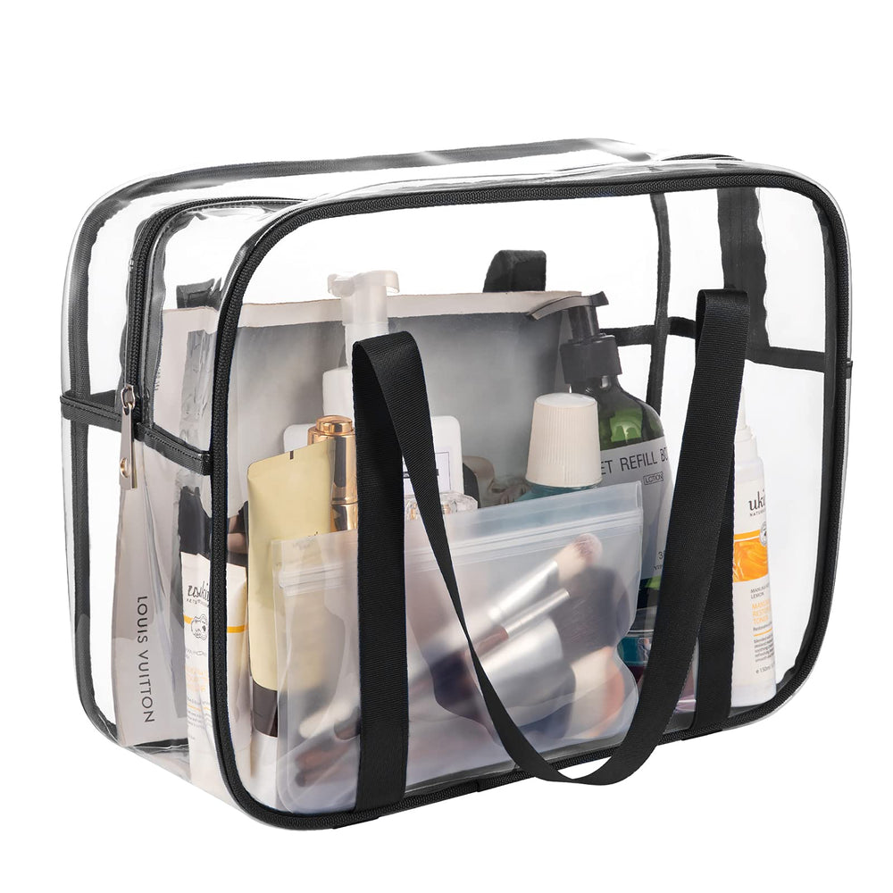ONEGenug Clear Toiletry Bag durable handle supports comfortable carrying.
