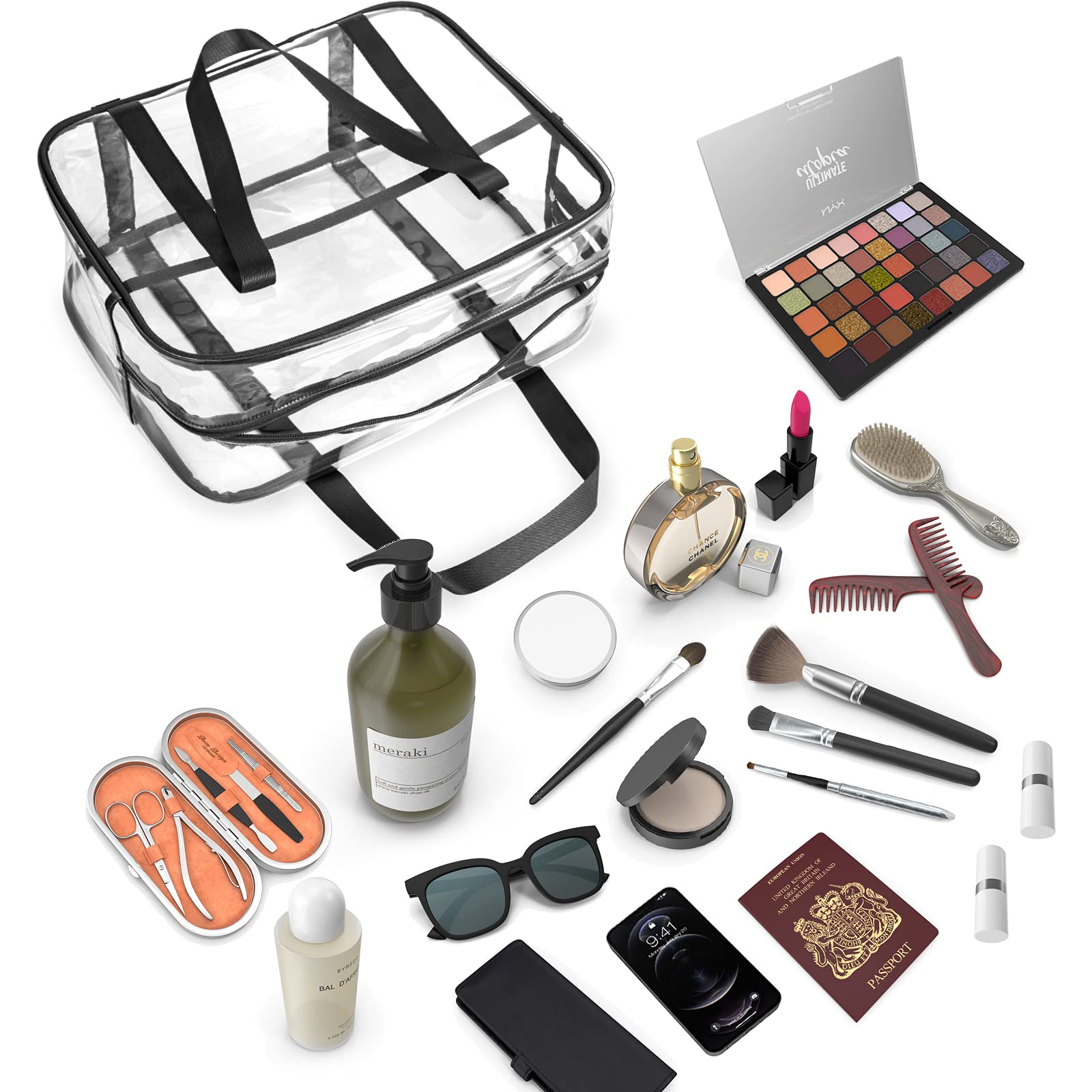 ONEGenug Clear Toiletry Bag travel-ready design simplifies packing.