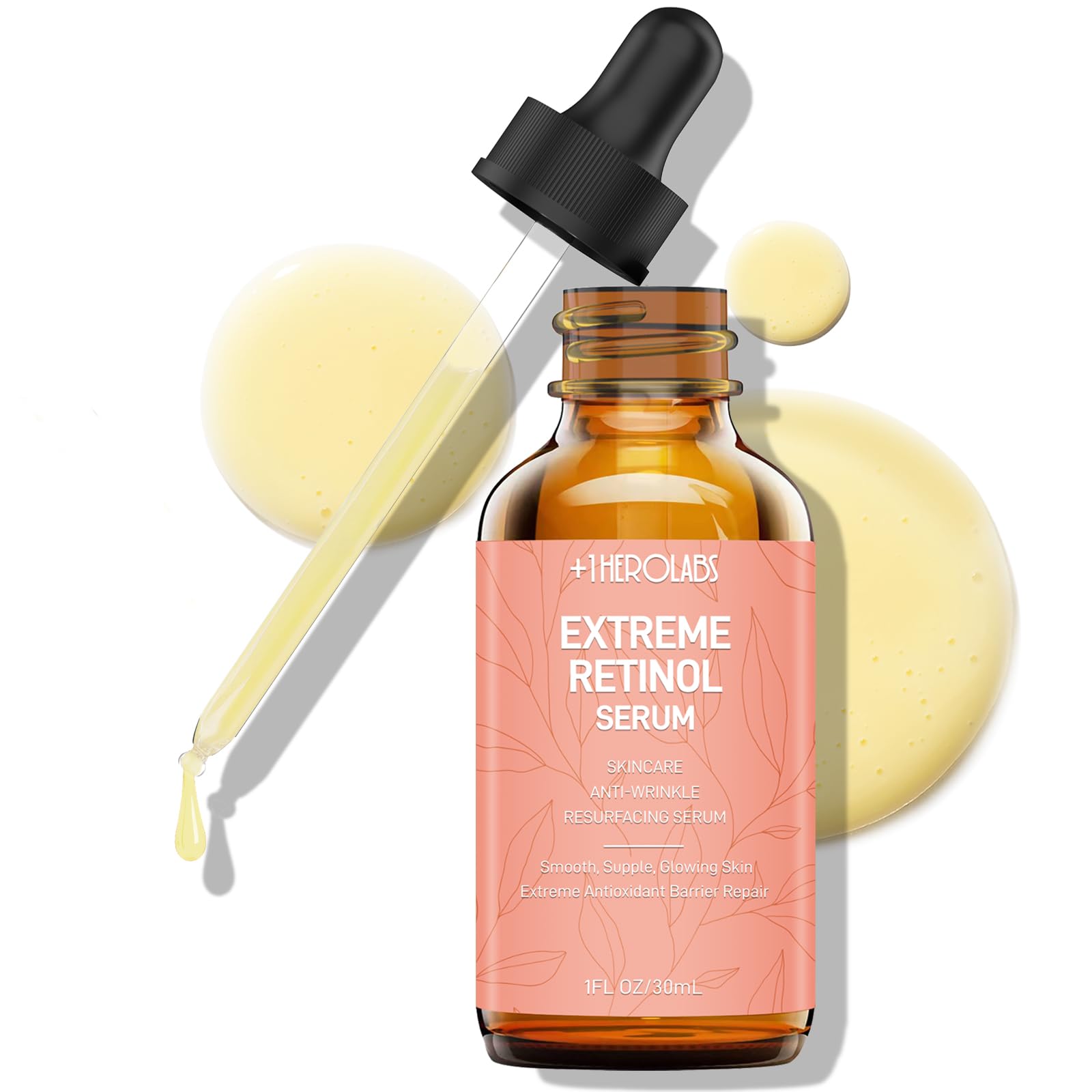 OneHerolabs Retinol Serum, botella close-up, favorece renovación de la piel
