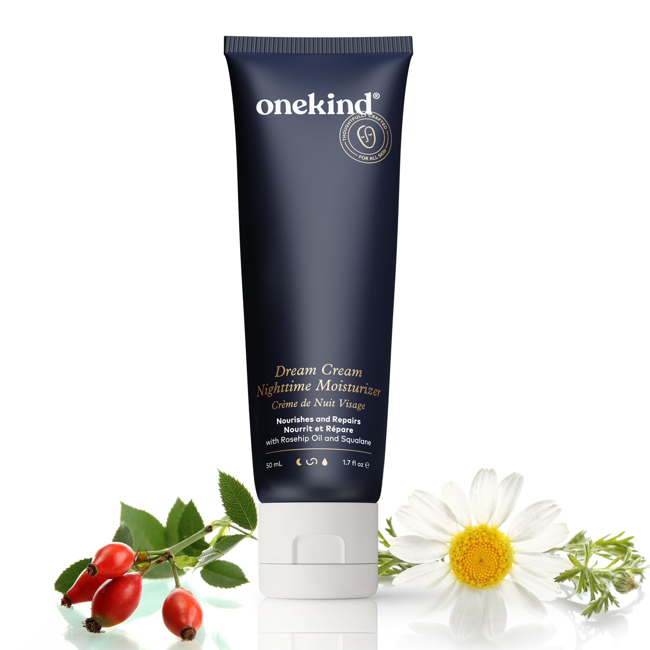 Onekind Night Moisturizer bottle overview for overnight hydration