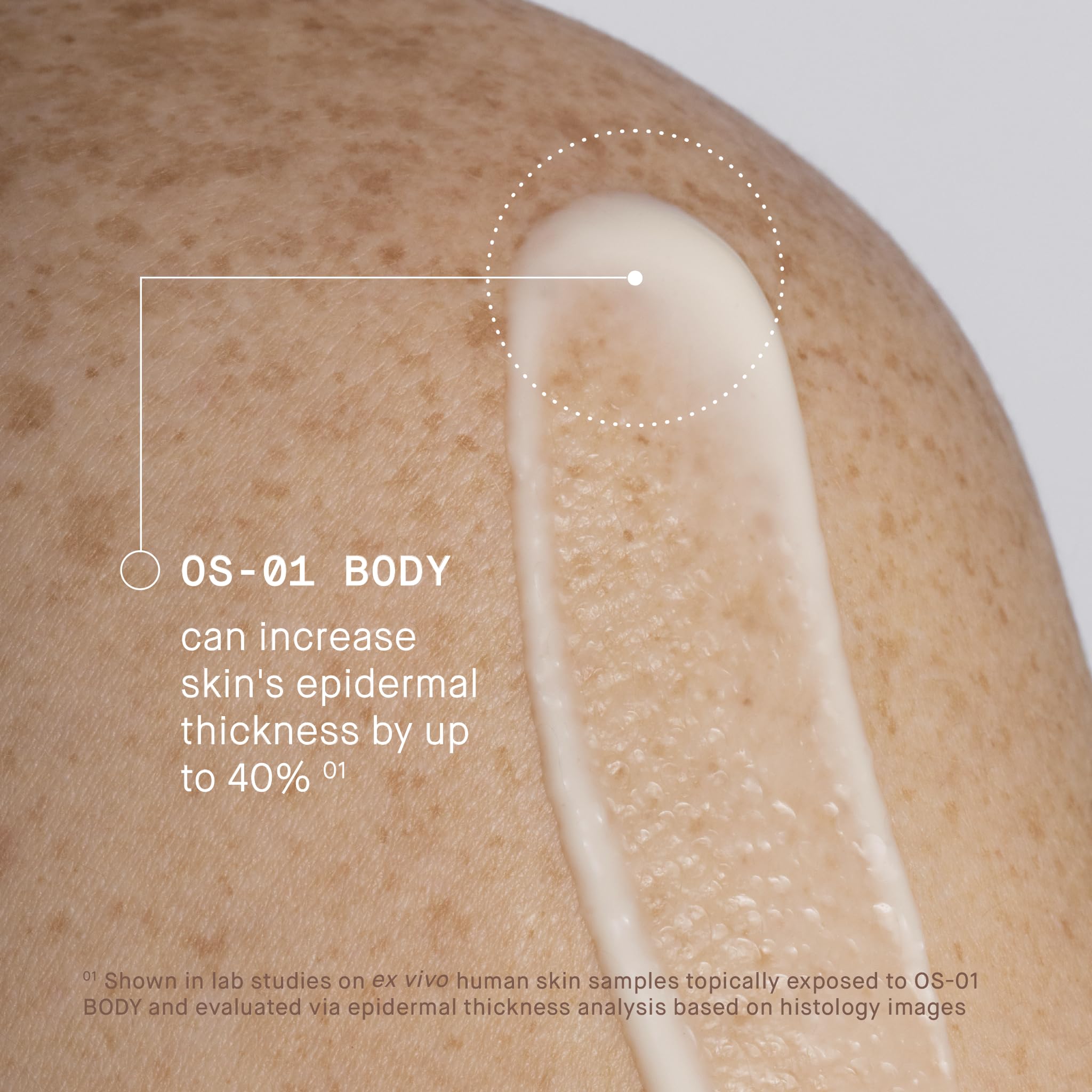 oneskin BODY OS-01 ingredient close-up hints at skin-strengthening peptides.