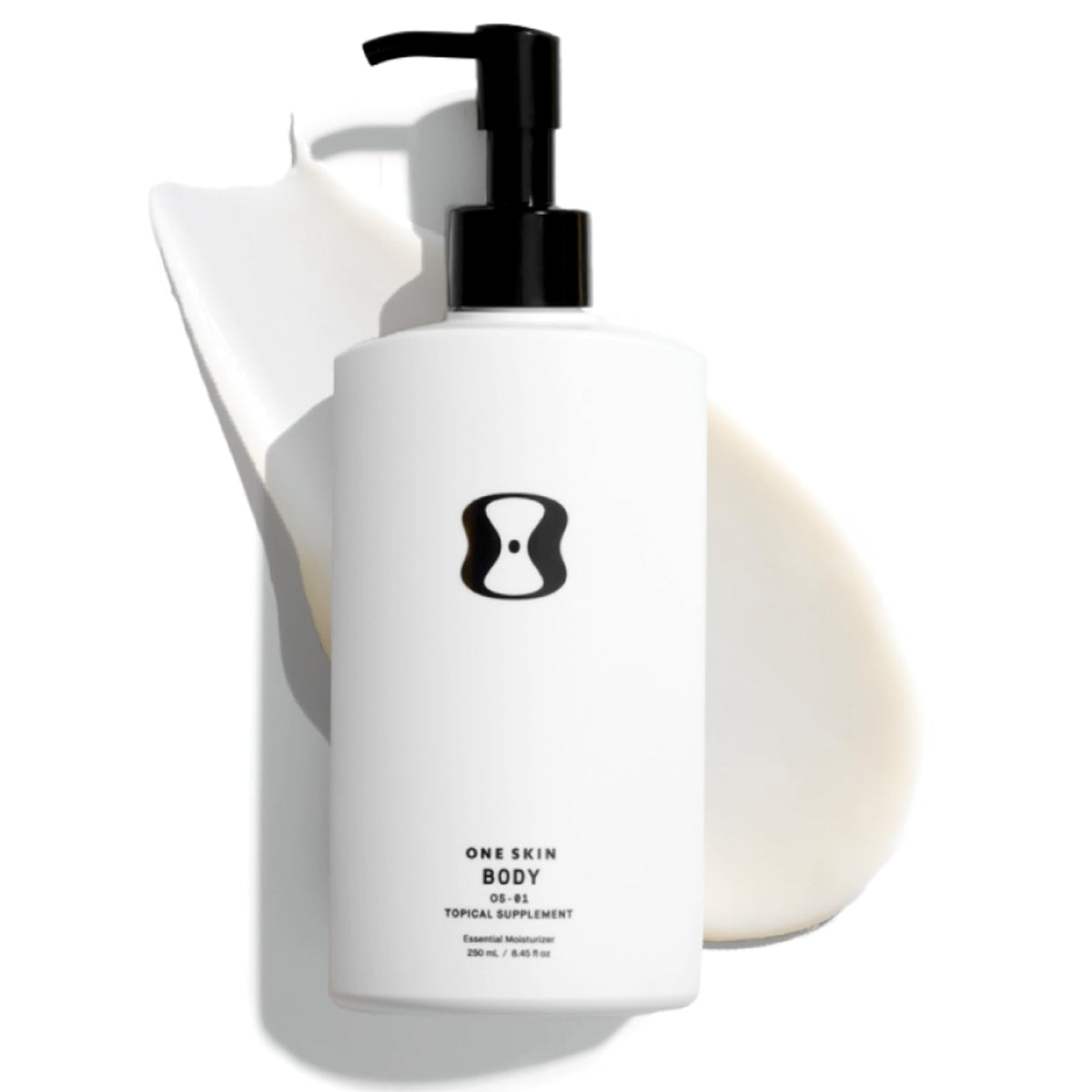 oneskin BODY OS-01 peptide bottle showcases fragrance-free packaging for sensitive skin.