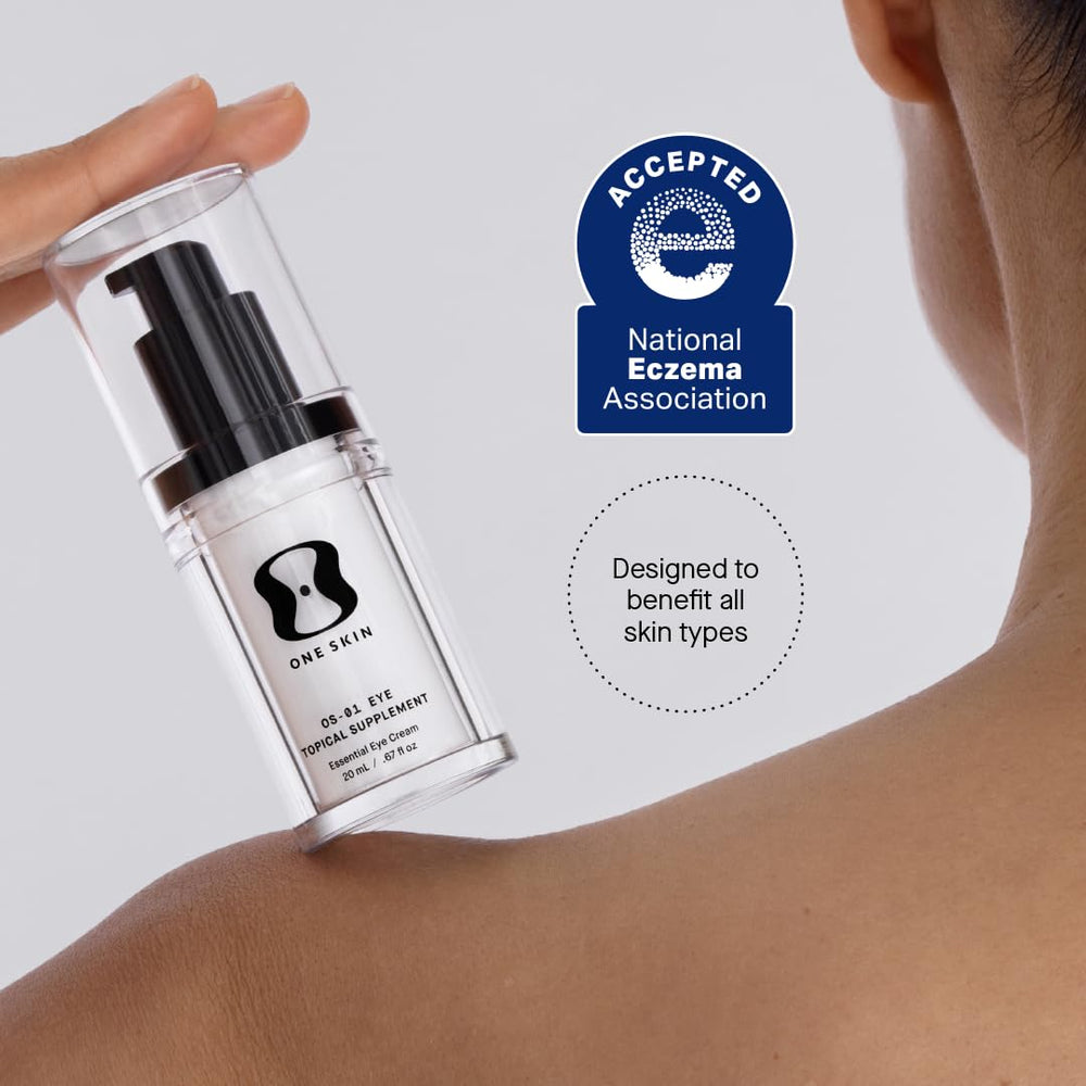 oneskin EYE OS-01 cream applied around the eye area for firmness support.