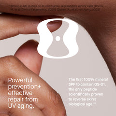 OneSkin OS-01 Shield bottle back label highlighting ingredients and antioxidants.
