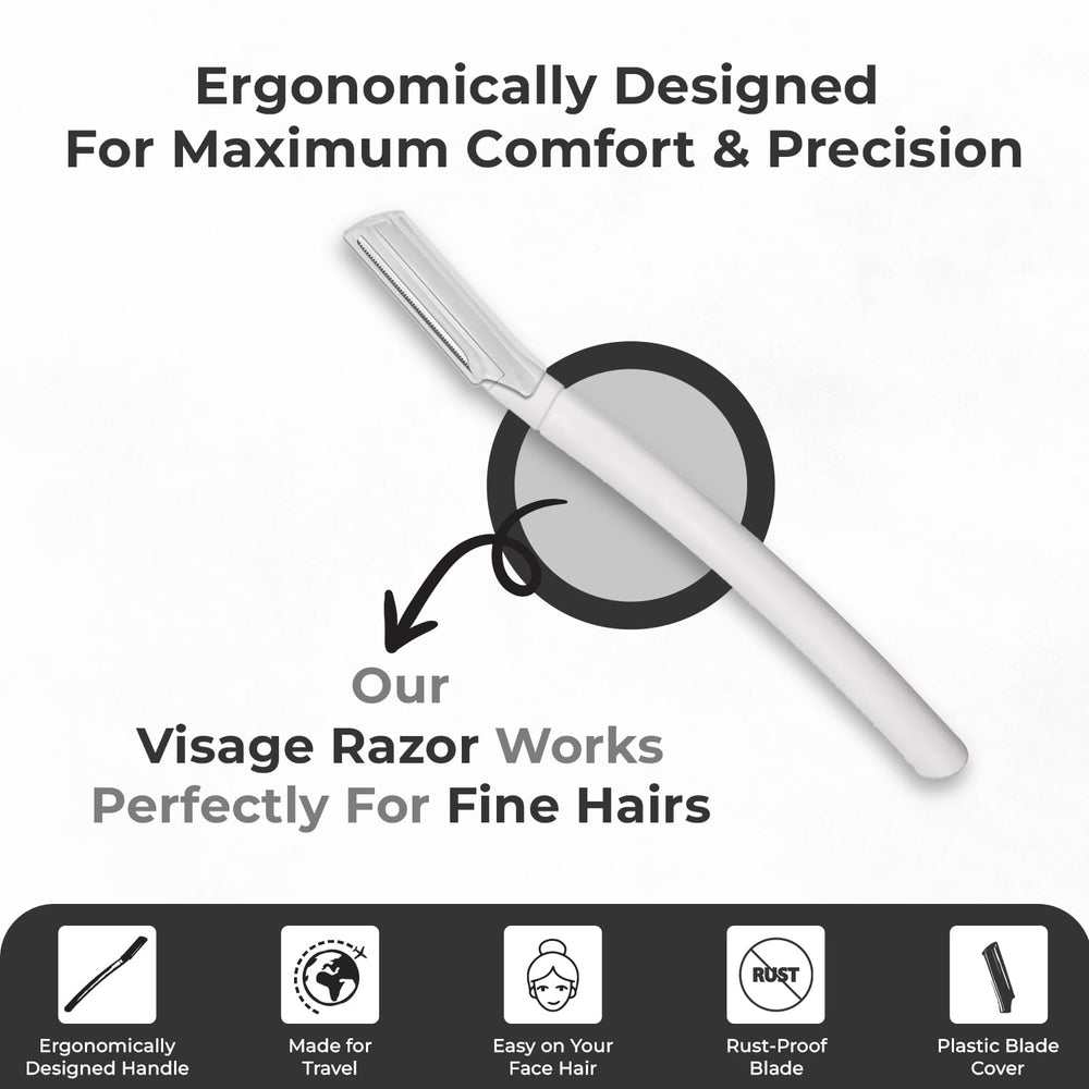 Close-up of Ongle Visage Razor shaping eyebrows with clean, precise lines.