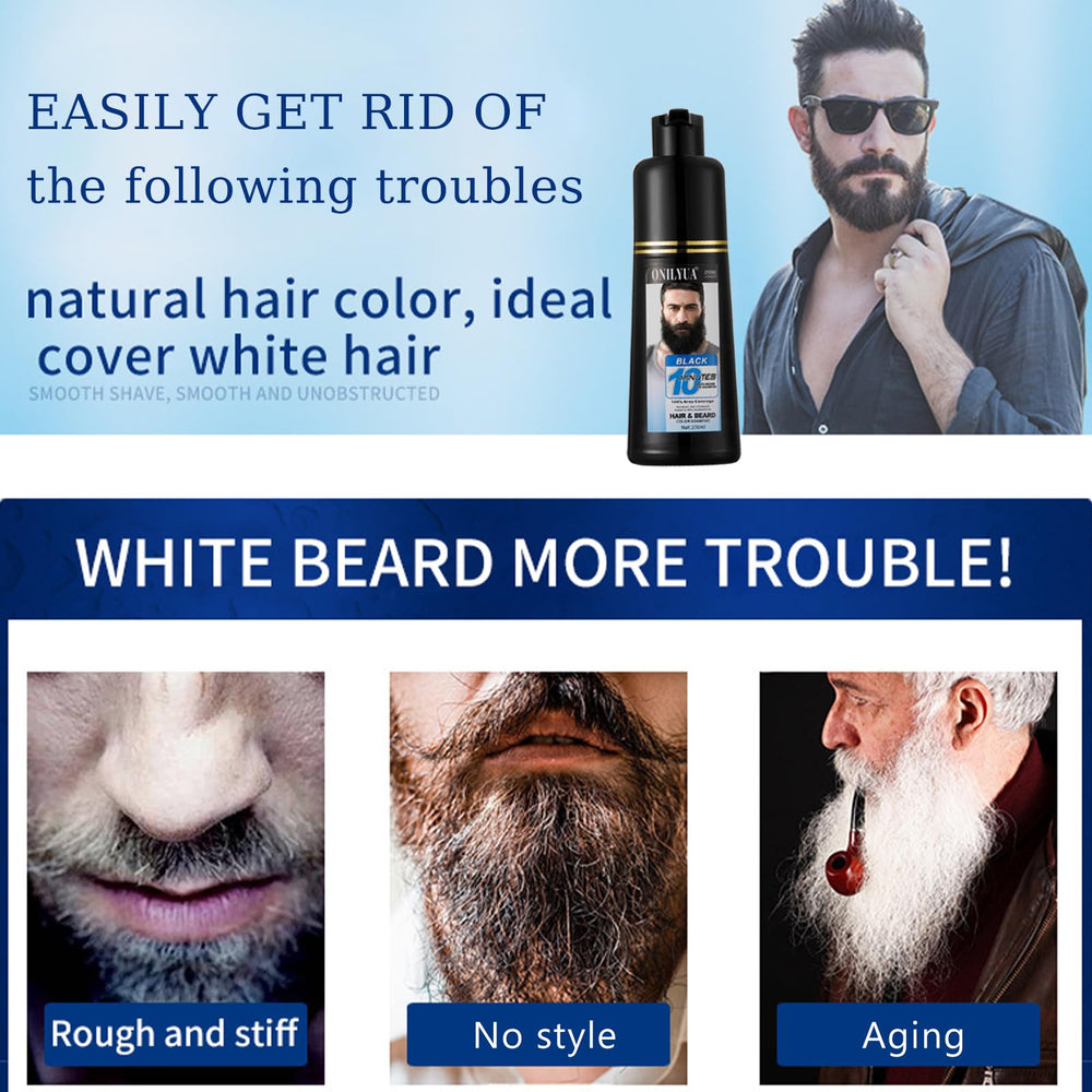 Onilyua beard dye shampoo-argan-noni-essences promotes natural-looking color with safe ingredients.