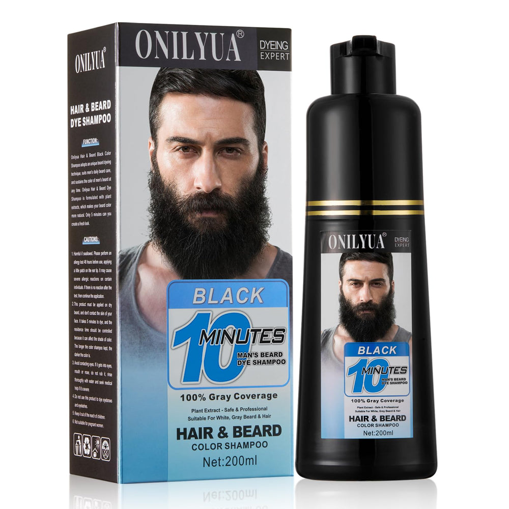 Onilyua beard dye shampoo gray-beard-before-use shows the natural baseline for quick color.