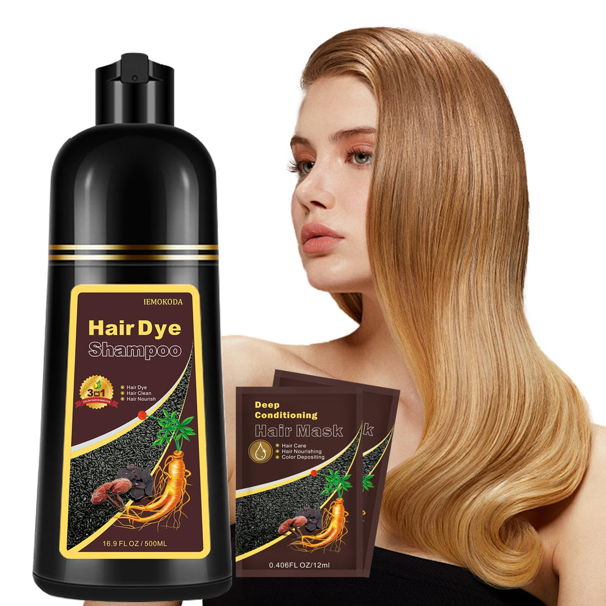 Onilyua Blonde Brown 3-in-1 shampoo application shows easy root-to-tip color