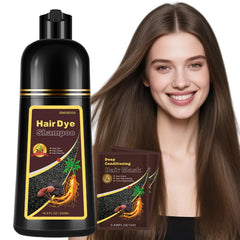 Onilyua hair dye shampoo bottle showing natural light brown shade for quick, even coverage
