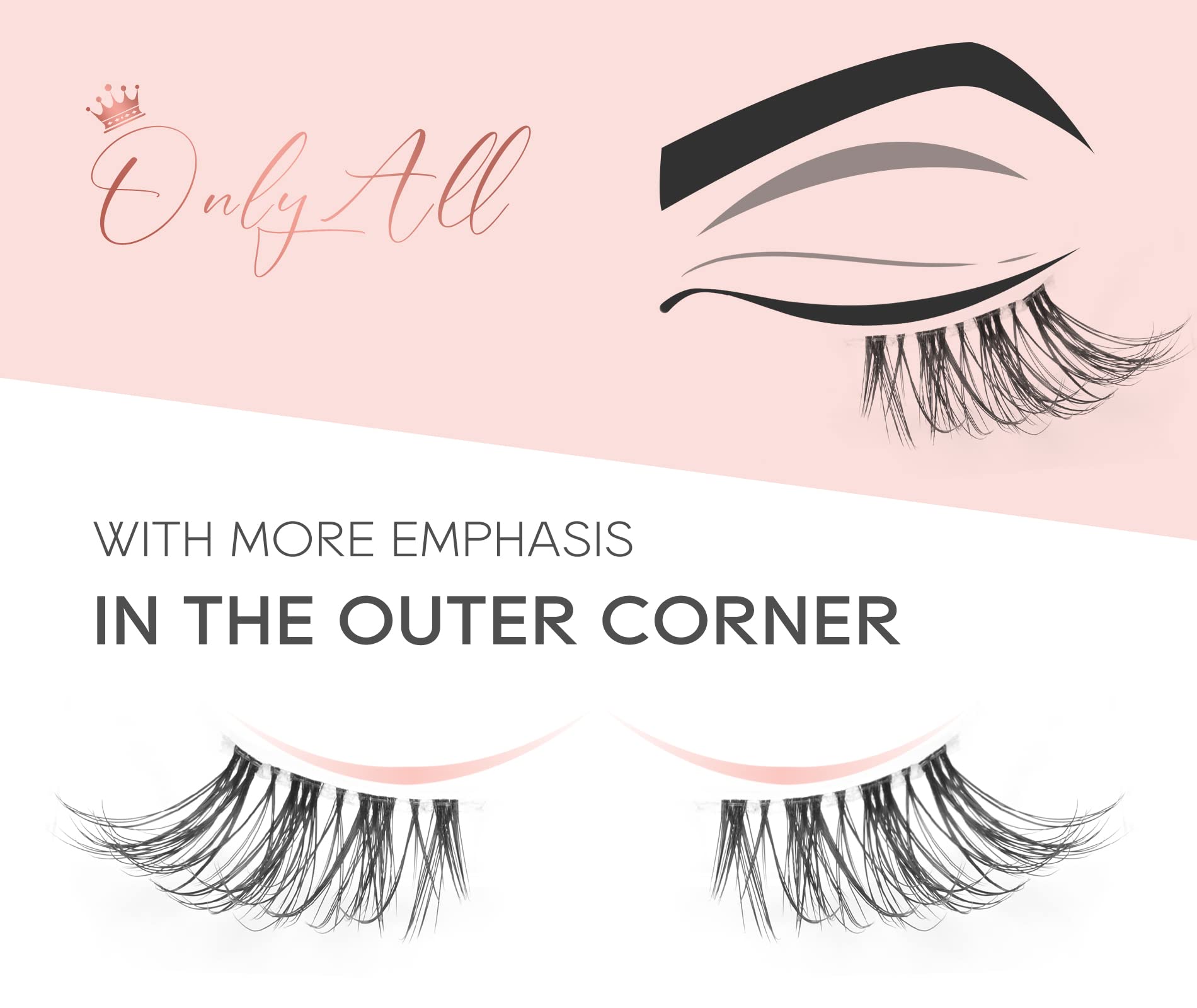 Onlyall Natural Lashes on almond-shaped eyes demonstrate flexible, secure fit.