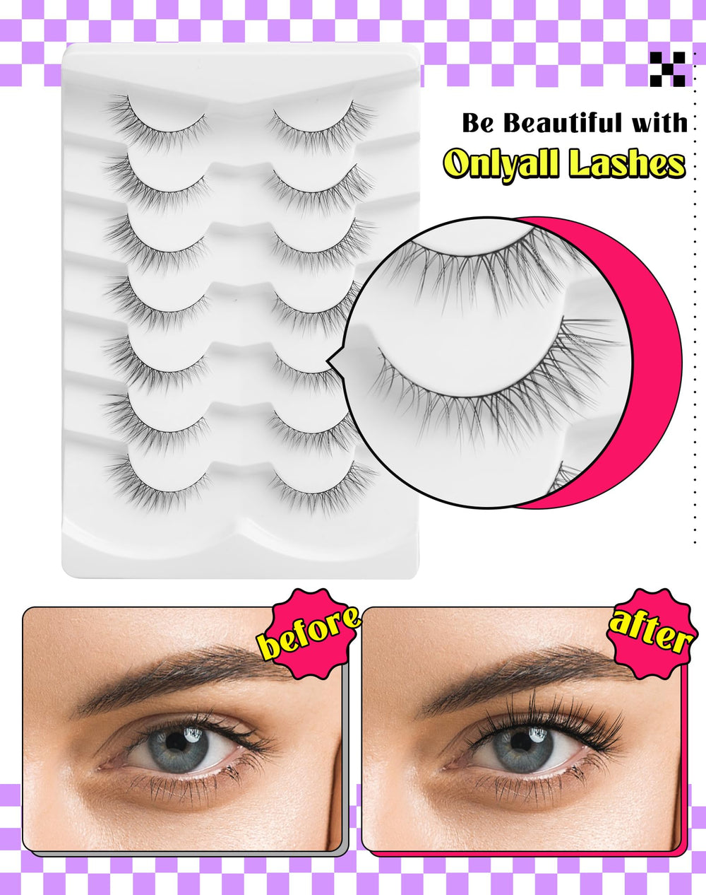Onlyall Natural Lashes lightweight feel strip delivering featherweight comfort.